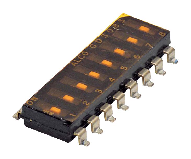 GDS08S04 DIP SWITCH, 8POS, SPST, SLIDE, SMD ALCOSWITCH - TE CONNECTIVITY