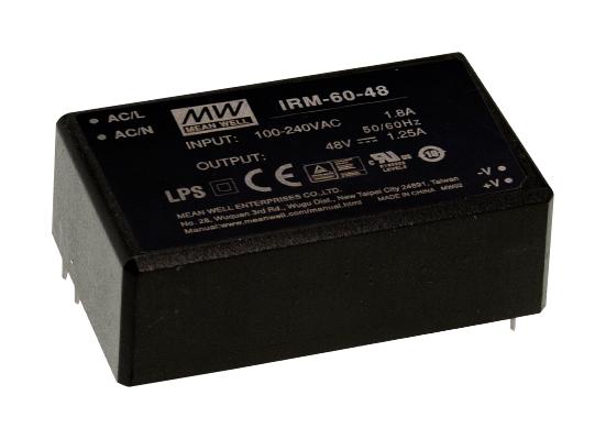 IRM-60-24 POWER SUPPLY, AC-DC, 24V, 2.5A MEAN WELL