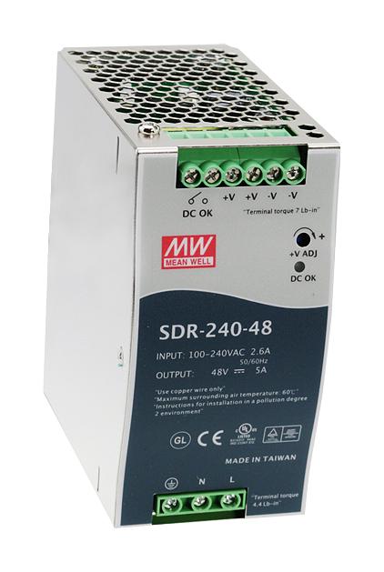 SDR-240-48 POWER SUPPLY, AC-DC, 48V, 5A MEAN WELL