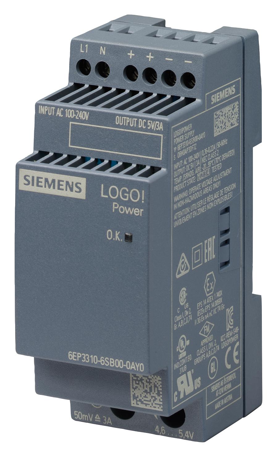 6EP3310-6SB00-0AY0 POWER SUPPLY, AC-DC, 5V, 3A SIEMENS