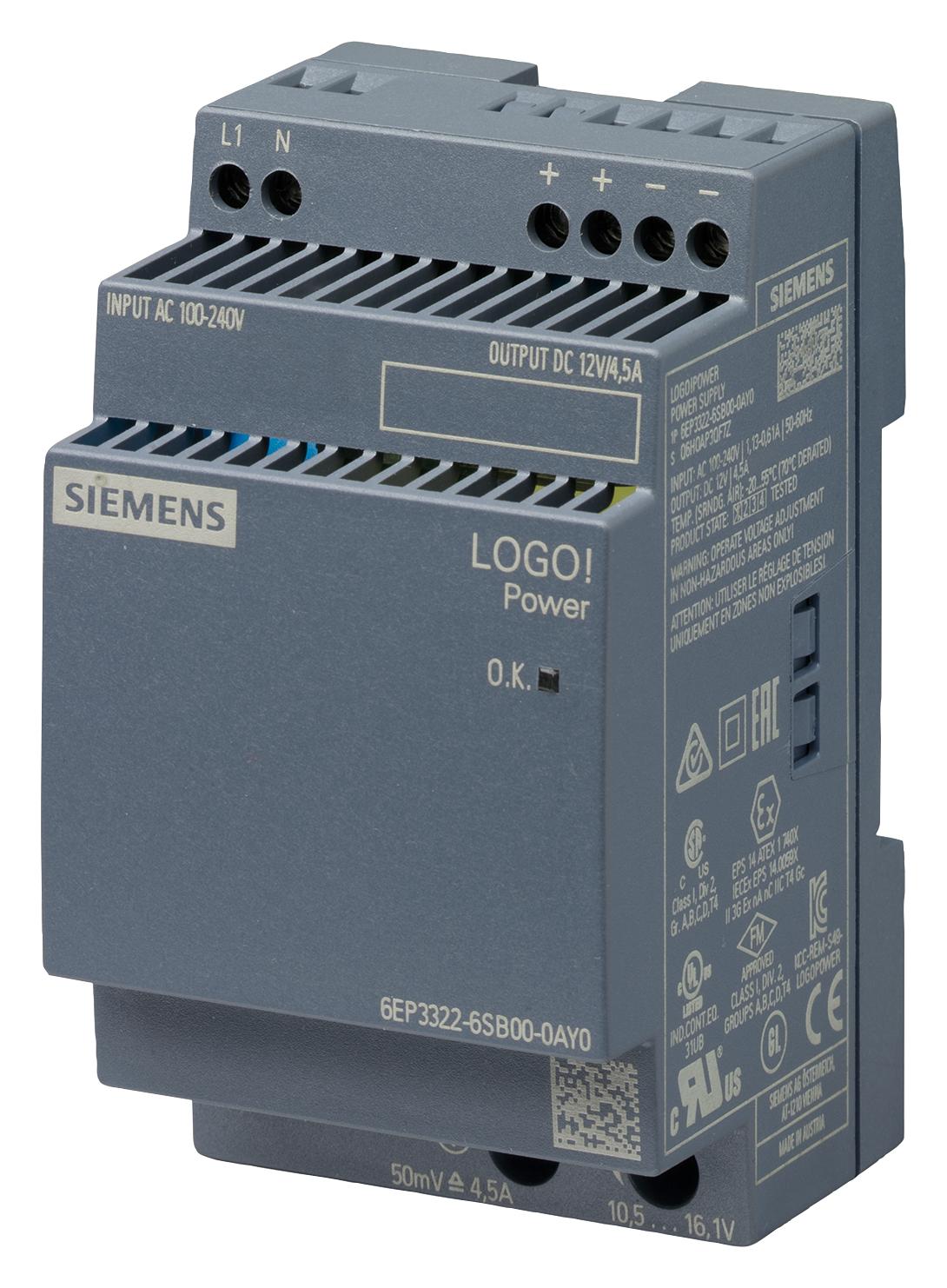 6EP3322-6SB00-0AY0 POWER SUPPLY, AC-DC, 12V, 4.5A SIEMENS