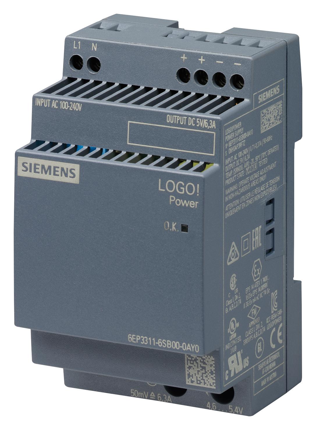 6EP3311-6SB00-0AY0 POWER SUPPLY, AC-DC, 5V, 6.3A SIEMENS