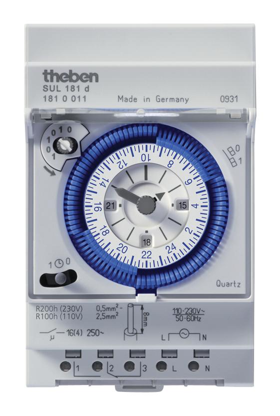 SUL181D TIME SWITCH, ANALOGUE, SPDT, 16A, 230VAC THEBEN