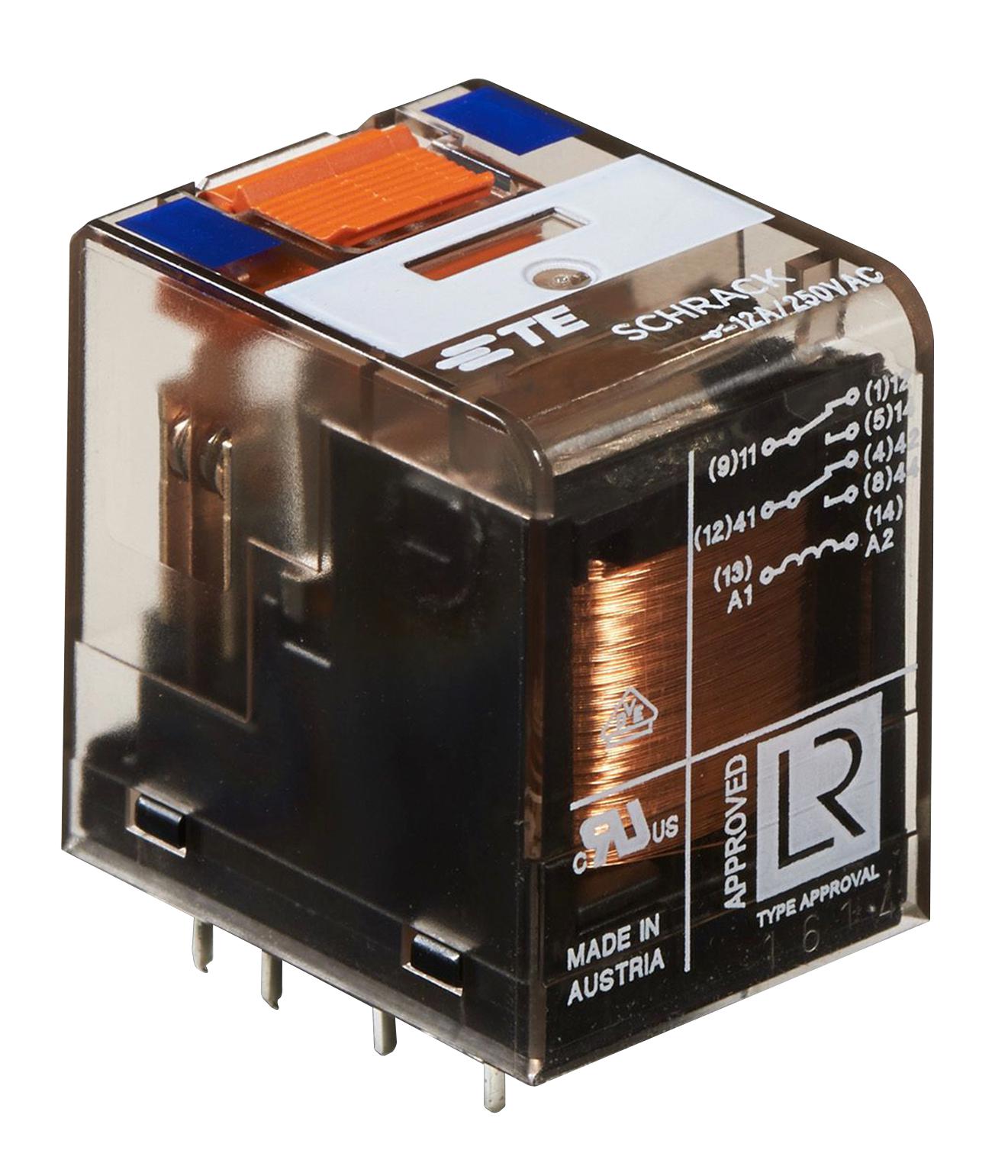 PT271012 POWER RELAY, DPDT, 12A, 240VAC, TH SCHRACK - TE CONNECTIVITY