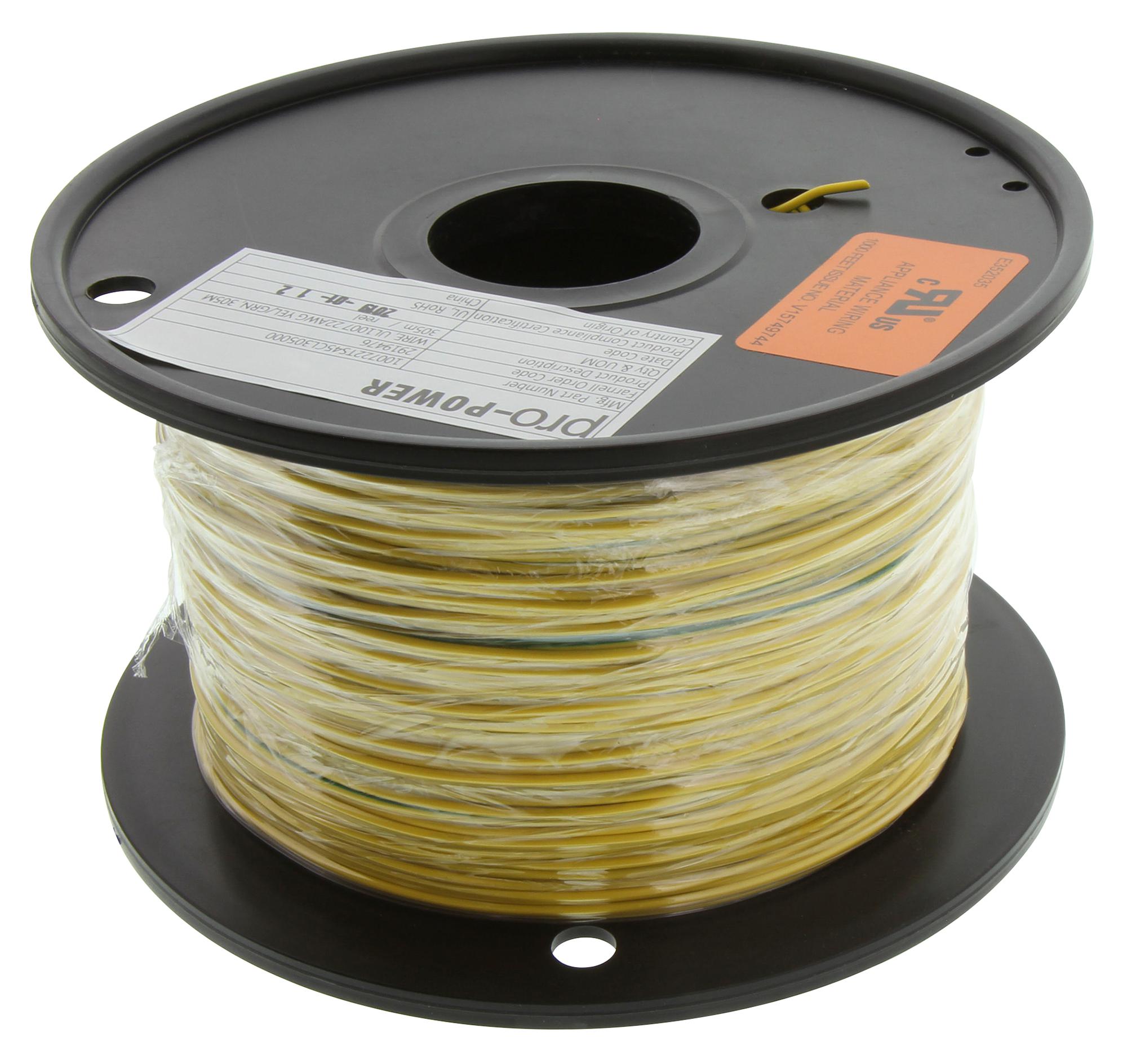 PP002317 HOOK-UP WIRE, 22AWG, YEL/GRN, 305M, 300V PRO POWER