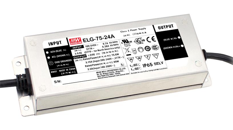 ELG-75-24B-3Y LED DRIVER, CONSTANT CURRENT/VOLT, 75.6W MEAN WELL