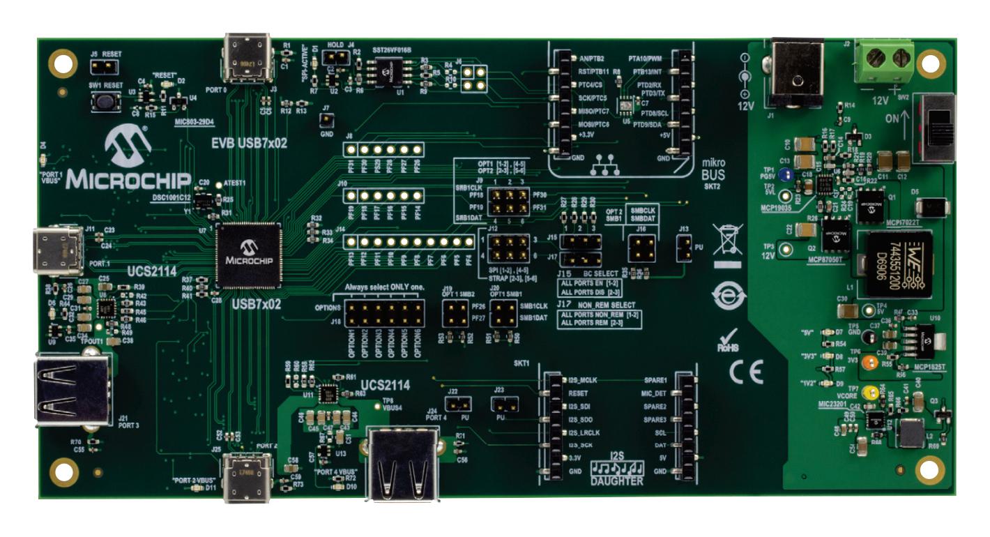 EVB-USB7002 EVAL BOARD, USB TYPE-C HUB CONTROLLER MICROCHIP