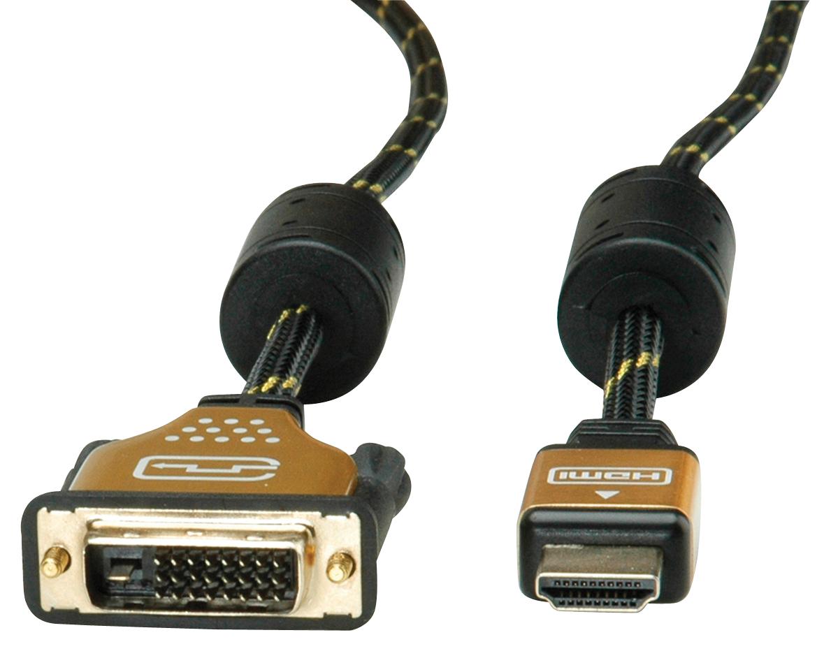 11.04.5891 CABLE, DVI-D/HDMI A PLUG, 2M, BLACK ROLINE