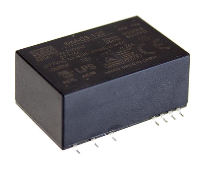 IRM-03-12S POWER SUPPLY, AC-DC, 12V, 0.25A MEAN WELL