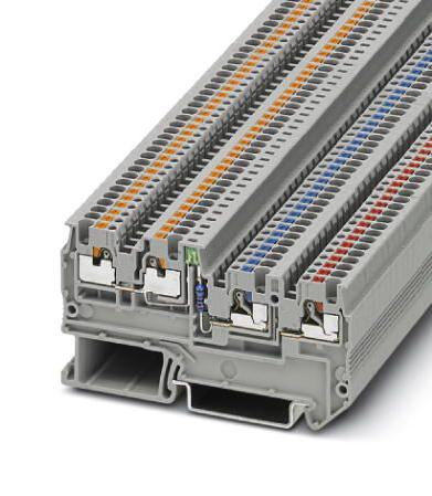 PTIO 1,5/S/3-LED 24 GN DIN RAIL TB, PUSH IN, 4POS, 26-14AWG PHOENIX CONTACT