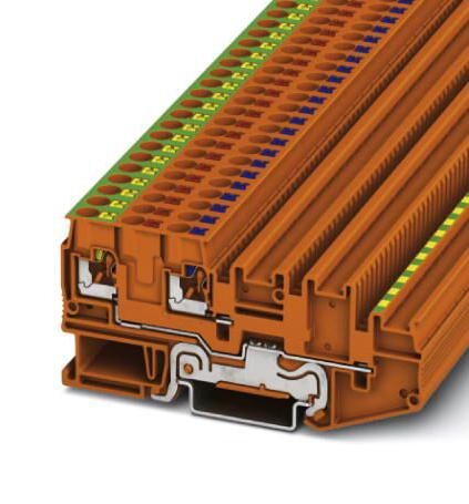 PTIO-IN 2,5/4-PE OG DIN RAIL TB, PUSH IN, 3POS, 24-12AWG PHOENIX CONTACT