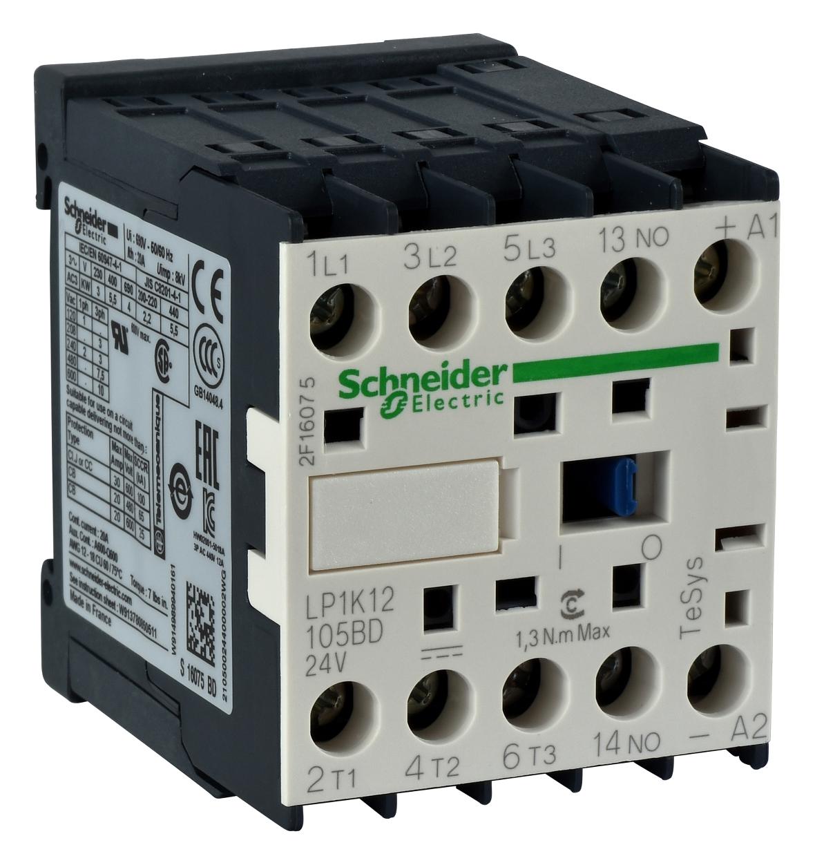LP1K090085MD CONTACTOR, DPST-NO/NC, 220VDC, DIN RAIL SCHNEIDER ELECTRIC