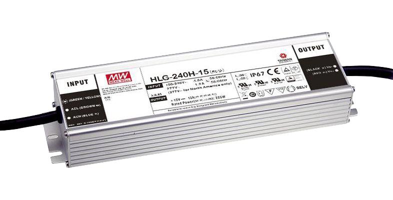 HLG-240H-15AB LED DRIVER, CONSTANT CURRENT/VOLT, 225W MEAN WELL