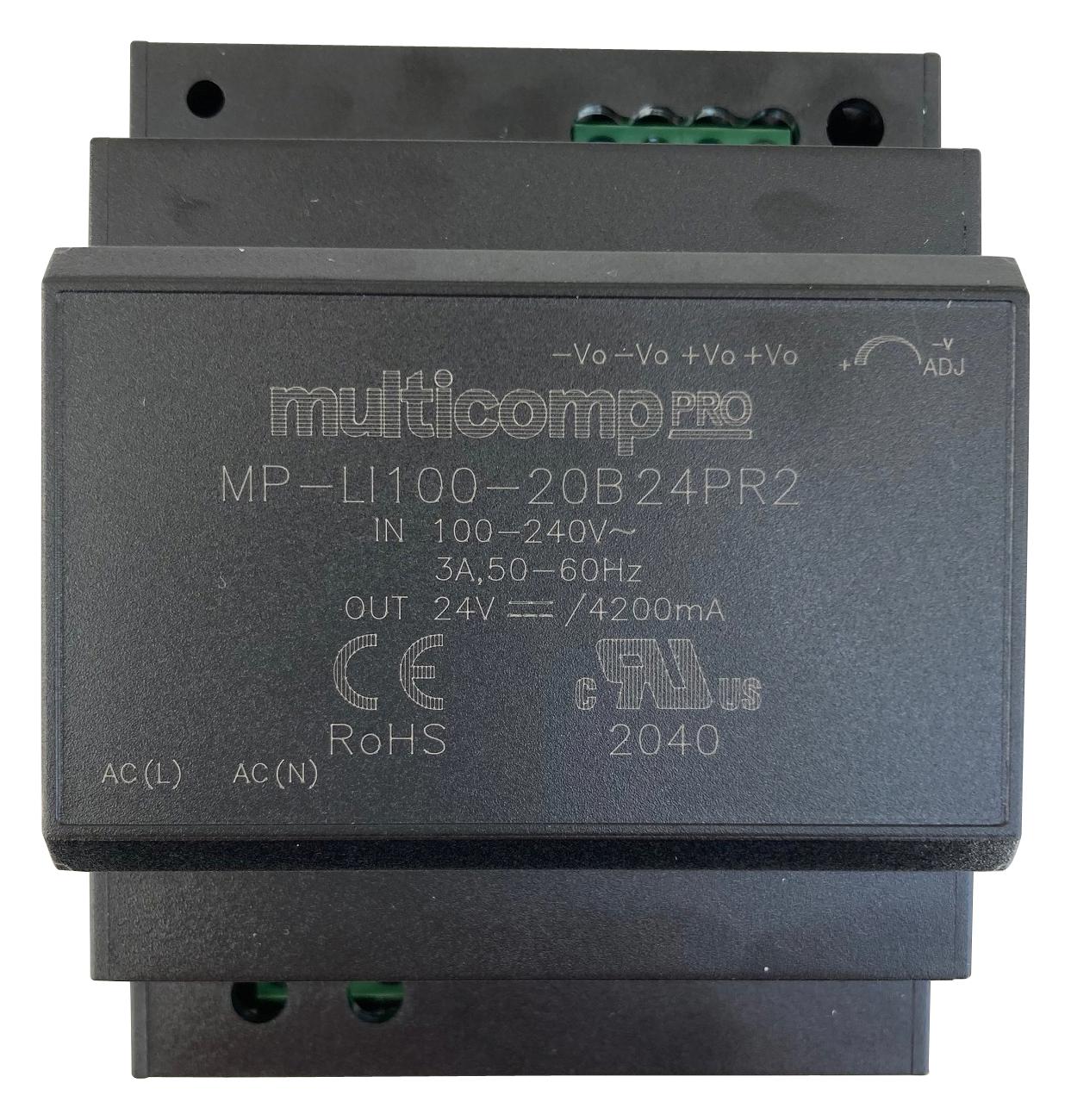 MP-LI100-20B24PR2 POWER SUPPLY, AC-DC, 24V, 4.2A MULTICOMP PRO