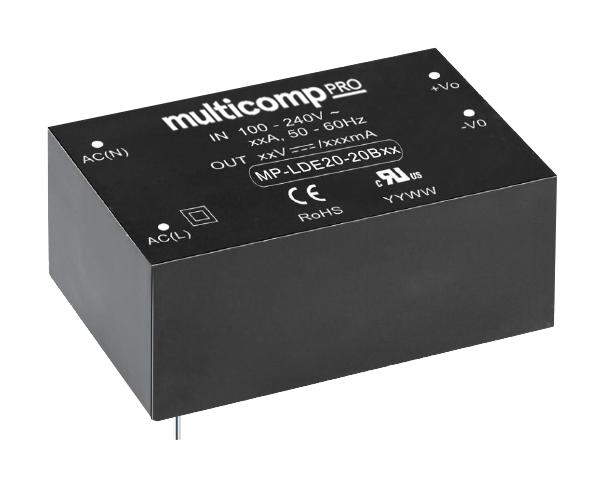 MP-LDE20-20B24 POWER SUPPLY, AC-DC, 24V, 0.833A MULTICOMP PRO