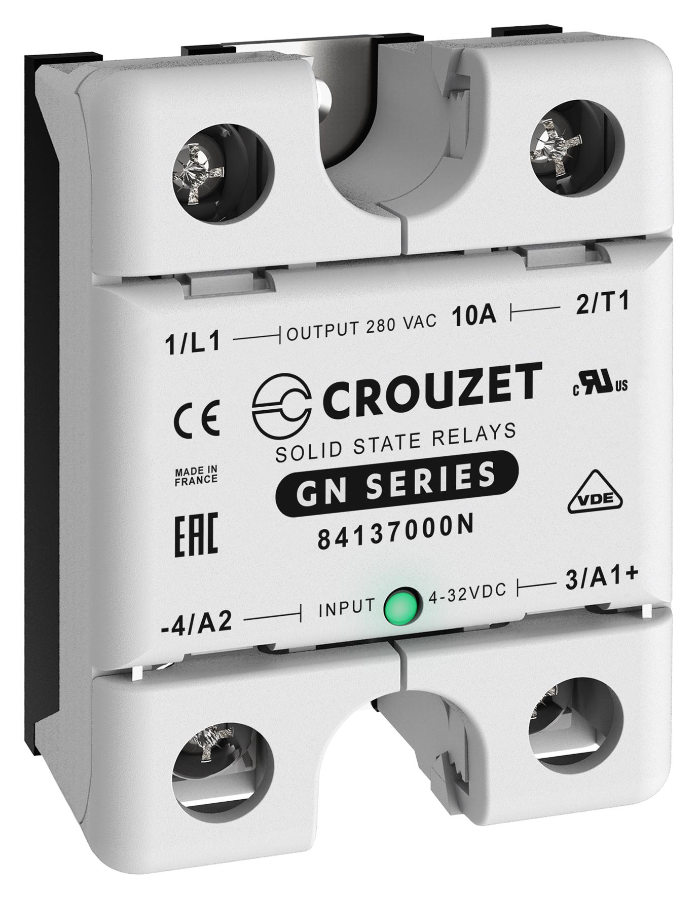 84137000N SOLID STATE RELAY, 10A, 24-280VAC, PANEL CROUZET