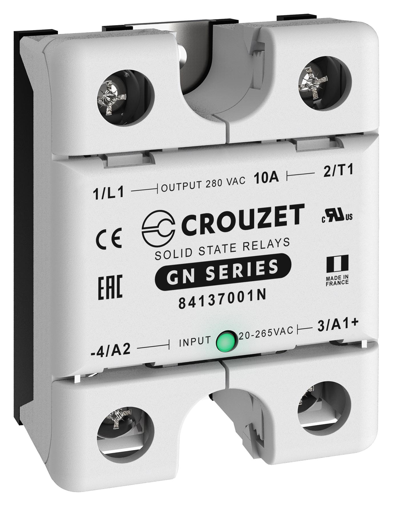 84137001N SOLID STATE RELAY, 10A, 24-280VAC, PANEL CROUZET