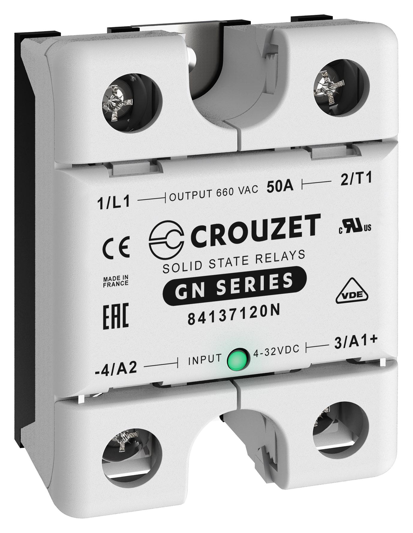 84137120N SOLID STATE RELAY, 50A, 48-660VAC, PANEL CROUZET