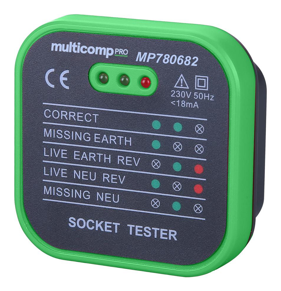 MP780682 MAINS SOCKET TESTER, UK PLUG, 230V, 64G MULTICOMP PRO