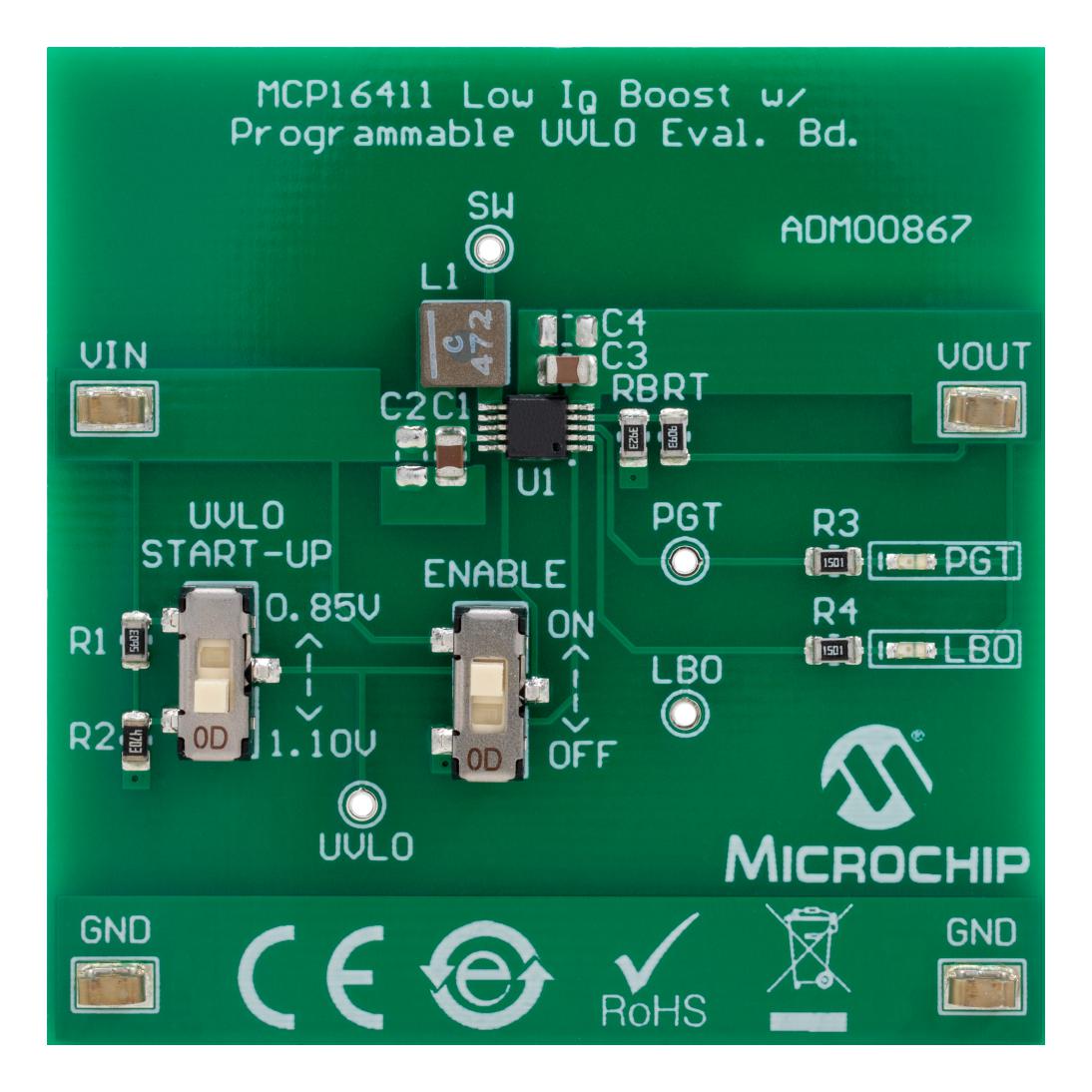 ADM00867 EVAL BOARD, SYNCHRONOUS BOOST CONVERTER MICROCHIP