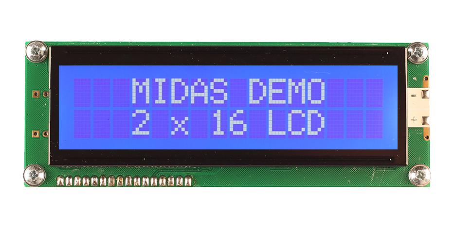 MC21609AB6W-BNMLW3.3-V2 LCD DISPLAY, COB, 16 X 2, BLUE STN, 3.3V MIDAS