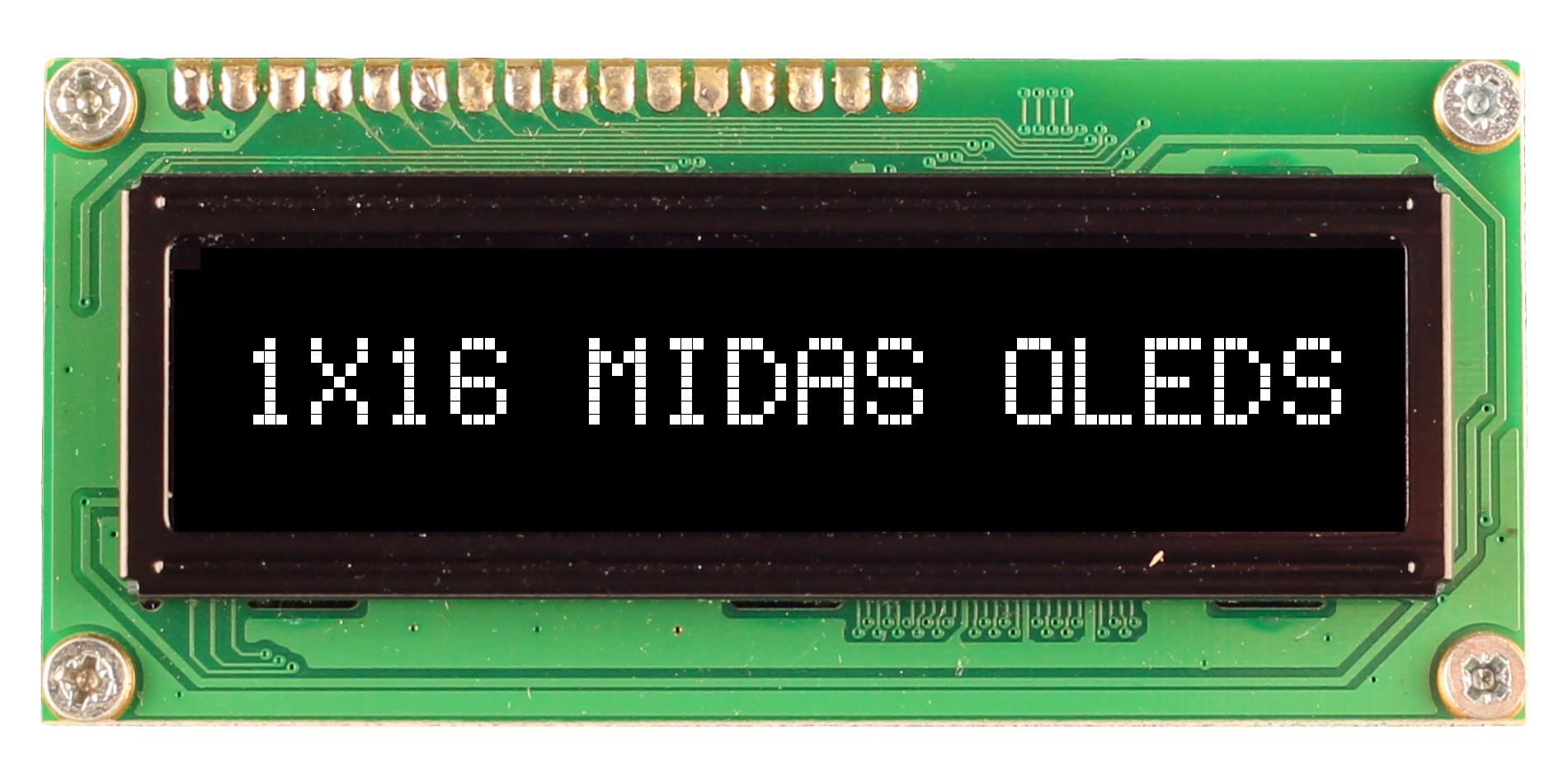 MCOB11605BV-EWP OLED MODULE, COB, 16 X 1, PARALLEL, 5V MIDAS