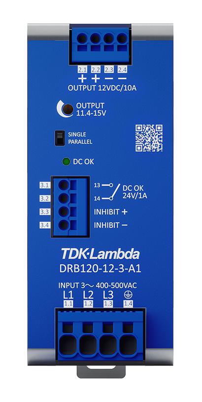 DRB120-12-3-A1 POWER SUPPLY, AC-DC, 12V, 10A TDK-LAMBDA