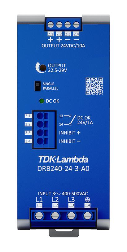 DRB240-24-3-A0 POWER SUPPLY, AC-DC, 24V, 10A TDK-LAMBDA
