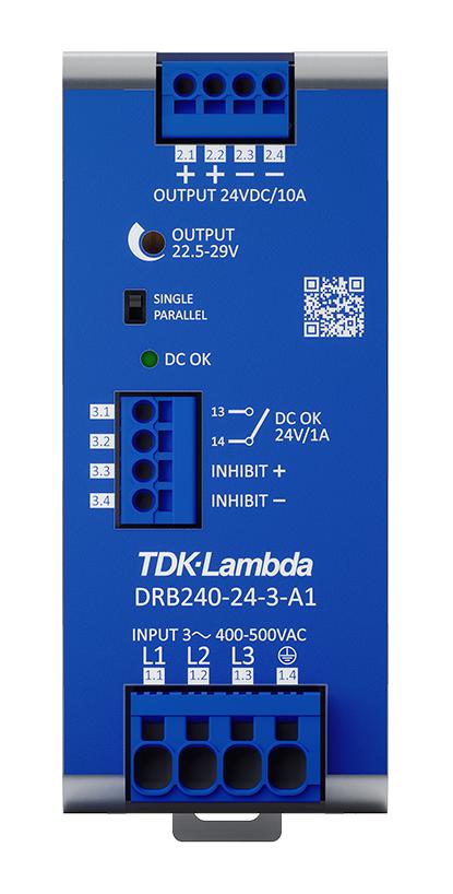 DRB240-24-3-A1 POWER SUPPLY, AC-DC, 24V, 10A TDK-LAMBDA