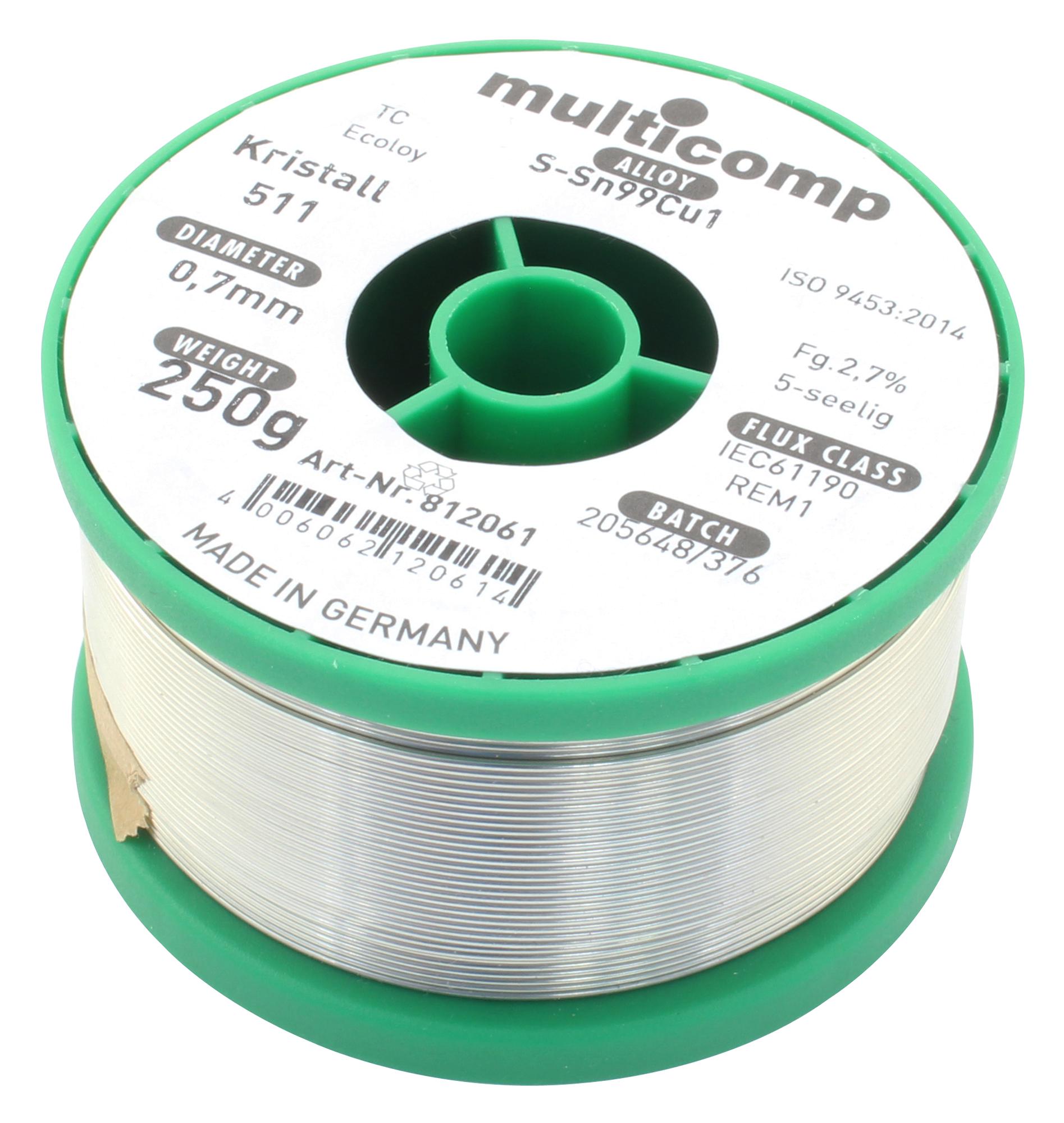 509-0600 SOLDER WIRE, LEAD FREE, 0.7MM, 250G MULTICOMP