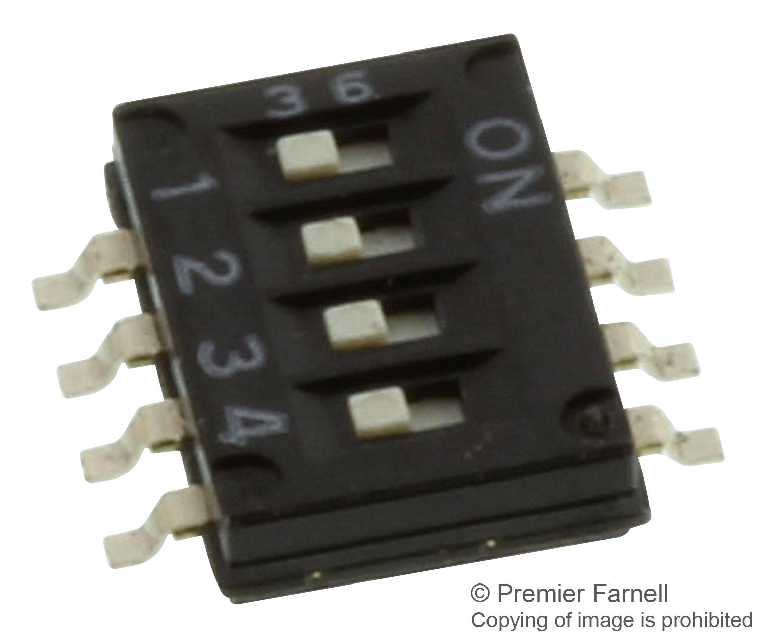 A6HF-4102 DIP SWITCH, SPST, 0.025A, 24VDC, SMD OMRON