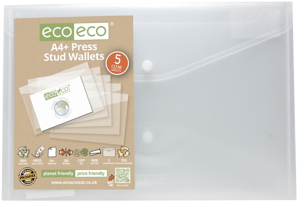 ECO033 PACK 5 A4+ PRESS STUD WALLETS ECO-ECO