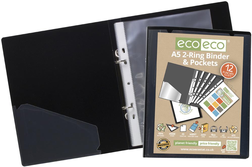 ECO045 A5 RING BINDER & 12 PUNCHED POCKETS ECO-ECO