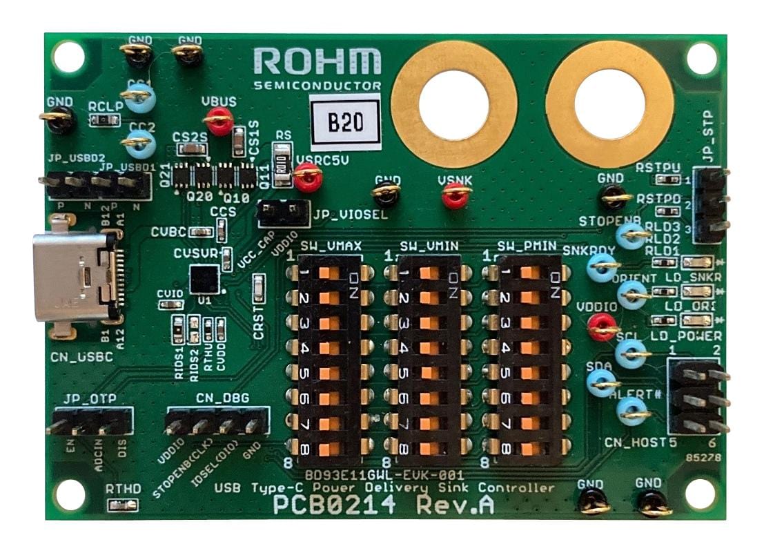 ROHM Application Specific & Reference Design Kits BD93E11GWL-EVK-001 EVALUATION BRD, USB TYPE-C PD CONTROLLER ROHM 3879414 BD93E11GWL-EVK-001