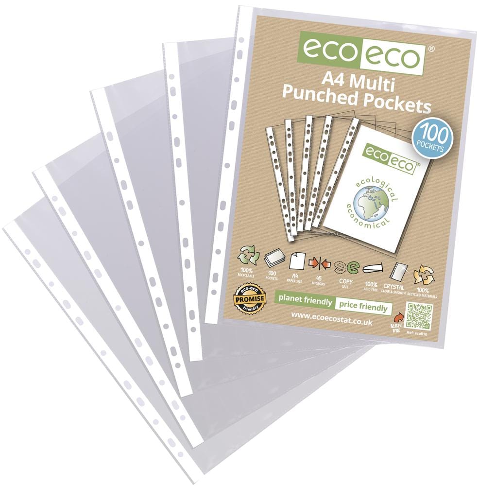 ECO-ECO Files and Filing ECO010 A4 BAG 100 MULTI PUNCHED POCKETS, PK100 ECO-ECO 3701842 ECO010