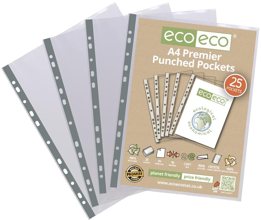ECO-ECO Files and Filing ECO011 A4 BAG 25 PREMIER PUNCHED POCKETS ECO-ECO 3701843 ECO011