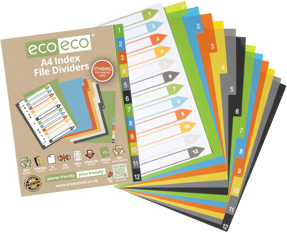 ECO-ECO Files and Filing ECO028 A4 SET 12 INDEX FILE DIVIDERS ECO-ECO 3701845 ECO028