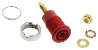 23.3020-22 - Banana Test Connector, 4mm, Jack, Panel Mount, 32 A, 1 kV, Gold Plated Contacts, Red - STAUBLI