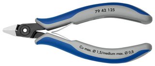 79 42 125 - Cutter, Electronics, Precision, Side, 125 mm, Diagonal, 1 mm, 64 ° - KNIPEX