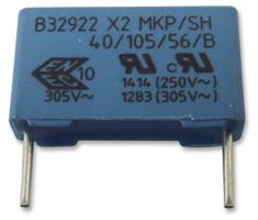 B32922C3104M000 - Safety Capacitor, Metallized PP, Radial Box - 2 Pin, 0.1 µF, ± 20%, X2, Through Hole - EPCOS