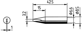 0842EDLF/SB - Soldering Iron Tip, Chisel, 3.2 mm - ERSA