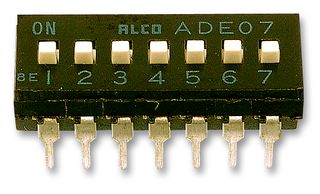 ADE0704 - DIP / SIP Switch, 7 Circuits, Slide, Through Hole, SPST, 24 VDC, 100 mA - TE CONNECTIVITY