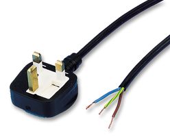 X-143994A - Mains Power Cord, With Fuse, Mains Plug, UK to Free End, 2 m, 5 A, 250 VAC, Black - VOLEX
