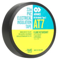 AT7 BLACK 33M X 19MM - Electrical Insulation Tape, PVC (Polyvinyl Chloride), Black, 19 mm x 33 m - ADVANCE TAPES