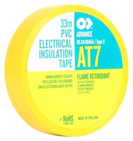 AT7 YELLOW 33M X 19MM - Electrical Insulation Tape, PVC (Polyvinyl Chloride), Yellow, 19 mm x 33 m - ADVANCE TAPES