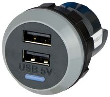 PV65R D - USB Charger Receptacle, PV65R, 1.5 A, 2 Ports, USB Type A - ALFATRONIX