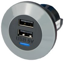 PV65R DFF - USB Charger Receptacle, PV65R, 1.5 A, 2 Ports, USB Type A - ALFATRONIX