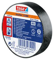 53988 BLACK 25M X 19MM - Electrical Insulation Tape, PVC (Polyvinyl Chloride), Black, 19 mm x 25 m - TESA