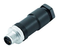 99-0689-19-04 - Sensor Connector, 814 Series, M12, Male, 3P +PE Positions, Screw Pin, Straight Cable Mount - BINDER