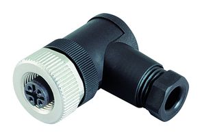 99-0436-52-05 - Sensor Connector, 713 Series, M12, Female, 5 Positions, Screw Socket, Right Angle Cable Mount - BINDER
